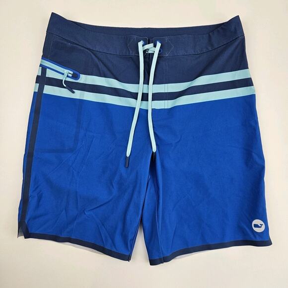 Vineyard Vines Board Shorts Men's 33 Bay Ridge Striped Tech Swim‎ Trunks Unlined - Picture 1 of 8
